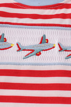 Load image into Gallery viewer, Red airplane embroidery stripe romper
