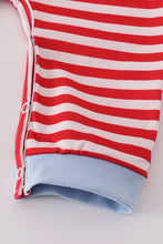Load image into Gallery viewer, Red airplane embroidery stripe romper
