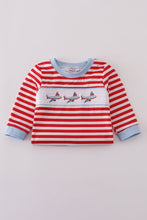 Load image into Gallery viewer, Red airplane embroidery stripe romper
