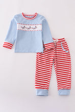 Load image into Gallery viewer, Blue airplane embroidery stripe pants set

