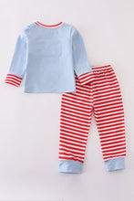Load image into Gallery viewer, Blue airplane embroidery stripe pants set
