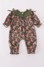 Load image into Gallery viewer, Forest hunting deer embroidery ruffle romper
