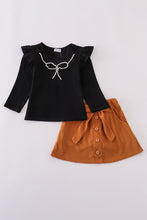Load image into Gallery viewer, Black pearl bow corduroy skorts set
