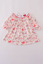 Load image into Gallery viewer, Red bow smocked dress
