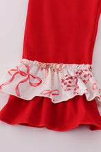 Load image into Gallery viewer, Red bow smocked ruffle pants set
