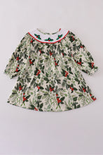 Load image into Gallery viewer, Green holly floral smocked dress
