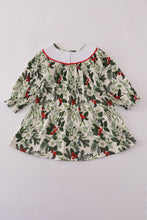 Load image into Gallery viewer, Green holly floral smocked dress
