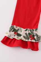 Load image into Gallery viewer, Green holly floral smocked ruffle pants set
