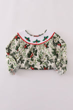 Load image into Gallery viewer, Green holly floral smocked ruffle pants set
