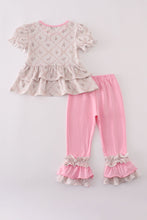 Load image into Gallery viewer, Pink floral print ruffle pants set
