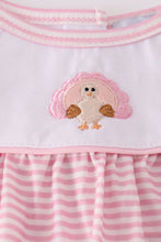 Load image into Gallery viewer, Pink turkey embroidery stripe ruffle pants set
