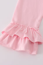 Load image into Gallery viewer, Pink turkey embroidery stripe ruffle pants set
