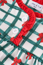 Load image into Gallery viewer, Green bow plaid ruffle gown
