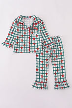 Load image into Gallery viewer, Green bow plaid ruffle pajamas set
