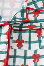 Load image into Gallery viewer, Green bow plaid ruffle pajamas set
