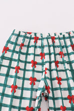 Load image into Gallery viewer, Green bow plaid ruffle pajamas set
