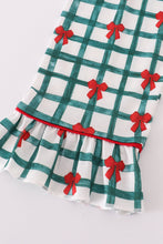 Load image into Gallery viewer, Green bow plaid ruffle pajamas set
