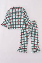 Load image into Gallery viewer, Green bow plaid ruffle pajamas set
