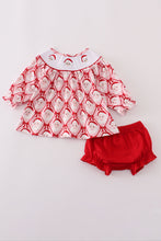 Load image into Gallery viewer, Red santa claus smocked bloomer set
