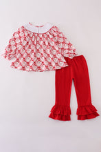 Load image into Gallery viewer, Red santa claus smocked ruffle pants set
