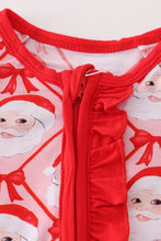 Load image into Gallery viewer, Red santa claus print bamboo pajamas ruffle romper
