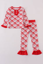 Load image into Gallery viewer, Red santa claus bamboo pajamas ruffle pants set
