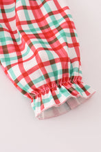 Load image into Gallery viewer, Red santa claus embroidery plaid bloomer set
