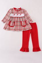 Load image into Gallery viewer, Red santa claus embroidery plaid ruffle pants set
