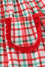 Load image into Gallery viewer, Red santa claus embroidery plaid ruffle pants set

