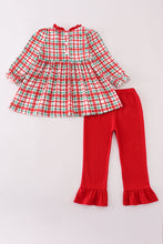 Load image into Gallery viewer, Red santa claus embroidery plaid ruffle pants set
