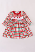 Load image into Gallery viewer, Red santa claus embroidery plaid ruffle dress
