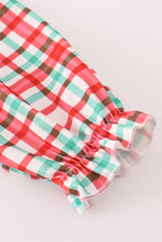 Load image into Gallery viewer, Red santa claus embroidery plaid ruffle dress
