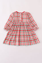 Load image into Gallery viewer, Red santa claus embroidery plaid ruffle dress
