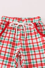 Load image into Gallery viewer, Red santa claus embroidery plaid pants set
