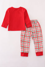 Load image into Gallery viewer, Red santa claus embroidery plaid pants set
