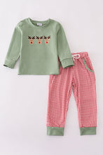 Load image into Gallery viewer, Green reindeer embroidery pants set

