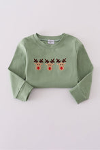 Load image into Gallery viewer, Green reindeer embroidery top
