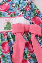 Load image into Gallery viewer, Blue christmas tree smocked ruffle bloomer set
