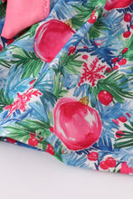 Load image into Gallery viewer, Blue christmas tree smocked ruffle bloomer set
