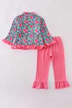 Load image into Gallery viewer, Blue christmas tree smocked ruffle pants set
