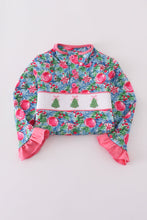 Load image into Gallery viewer, Blue christmas tree smocked ruffle pants set
