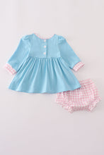 Load image into Gallery viewer, Blue Noah&#39;s Ark applique ruffle bloomer set
