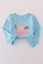 Load image into Gallery viewer, Blue Noah&#39;s Ark applique ruffle pants set
