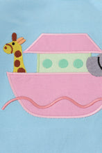 Load image into Gallery viewer, Blue Noah&#39;s Ark applique ruffle pants set
