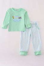 Load image into Gallery viewer, Green Noah&#39;s Ark applique ruffle pants set
