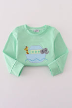 Load image into Gallery viewer, Green Noah&#39;s Ark applique ruffle pants set
