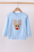 Load image into Gallery viewer, Blue reindeer applique top
