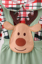 Load image into Gallery viewer, Green christmas reindeer applique plaid 2pc jumpsuit set
