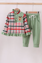 Load image into Gallery viewer, Green christmas reindeer applique pants set
