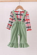 Load image into Gallery viewer, Green christmas reindeer applique ruffle jumpsuit set
